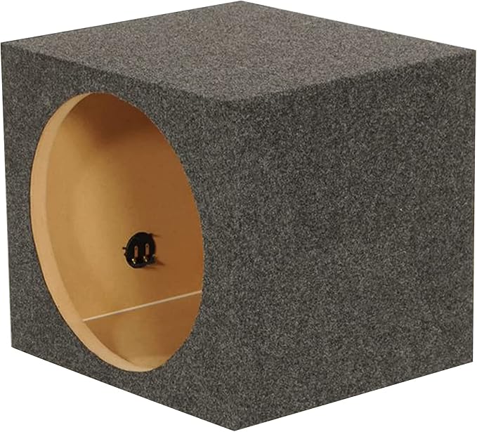QPower 15 Inch Heavy-Duty Single Sealed Carpet Covered Durable Car Audio Vehicle Subwoofer Enclosure Woofer Box, Charcoal Gray