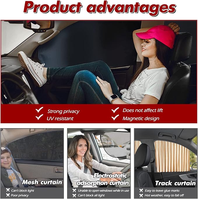 XCBYT Side Window Sun Shade, 100% Blackout Car Window Covers, 4 Pack | Magnetic for Metal Frame, For Side Windows, Aluminum Foil Reflective UV Protection, For Camping & Baby