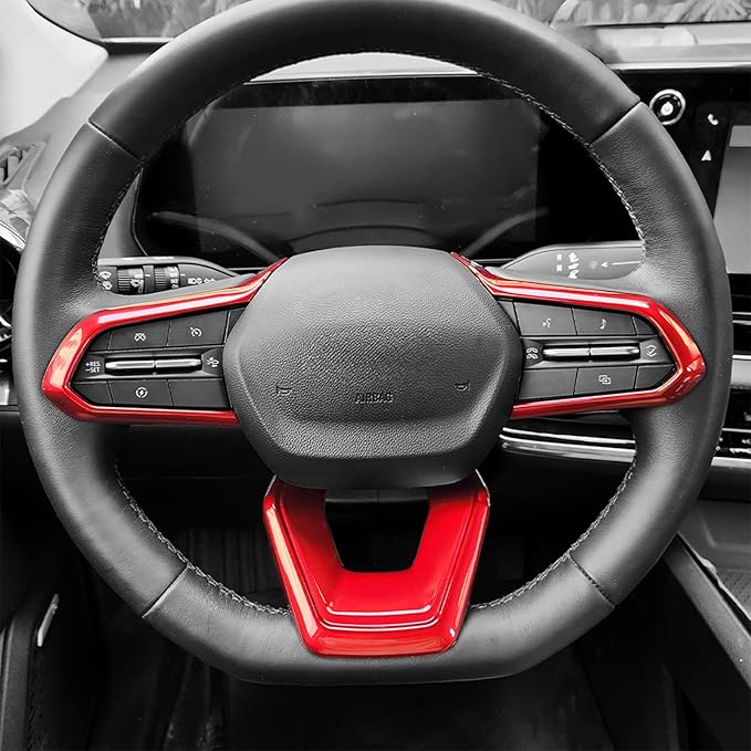 Premium Car Steering Wheel Handle Frame Cover, Compatible with Chevy Equinox 2025-2026 Accessories– Anti-Slip, Universal Fit, Easy Install & Luxury Upgrade Accessories (Red)