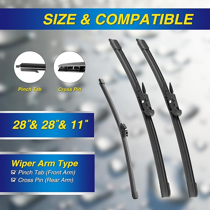 5 PLUS® Silicone Windshield Wipers Replacement for 2013 2014 2015 2016 2017 2018 2019 Ford Escape Wiper Blades(Set of 3),Automotive Replacement Windshield Wiper Blades For My Car-28"/28"/11"