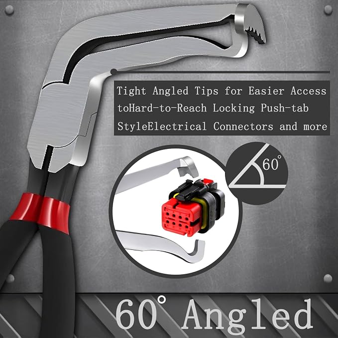 60-Degree Angled Electrical Disconnect Pliers for Automotive Connectors, Sensors & Wire Plugs - Locking Push Tab Removal Tool with Non-Slip Grip, (3-Piece Set) (3 PCS)