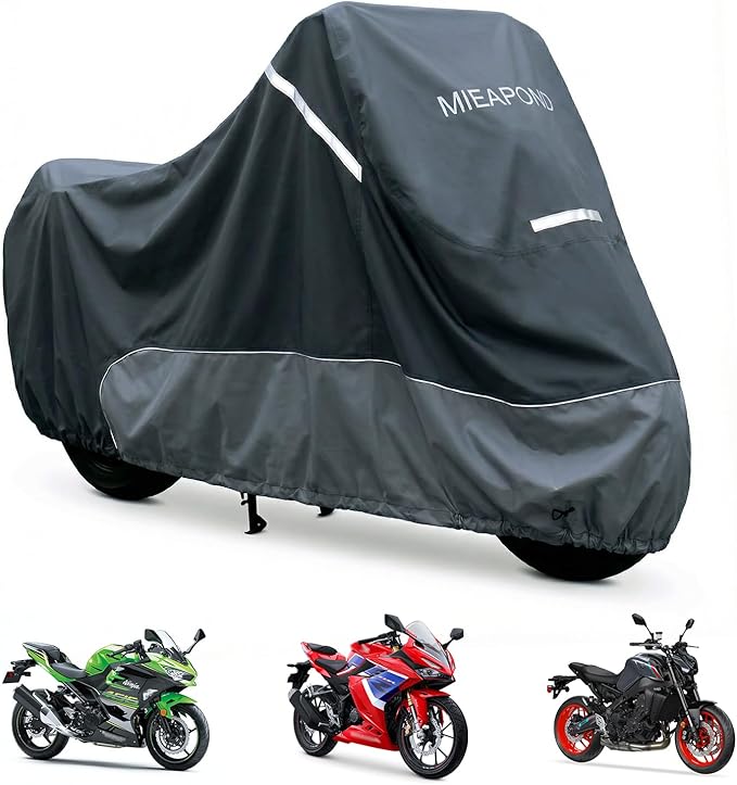 Motorcycle Cover for Sport Bike & Naked Bike, Compatible with Kawasaki Ninja 400/500, Yamaha MT-07/MT-09, Suzuki GSX-R, Honda CBR/CB and More - Waterproof Motorcycle Cover Outdoor Storage