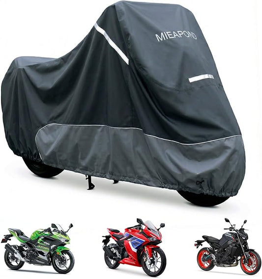 Motorcycle Cover for Sport Bike & Naked Bike, Compatible with Kawasaki Ninja 400/500, Yamaha MT-07/MT-09, Suzuki GSX-R, Honda CBR/CB and More - Waterproof Motorcycle Cover Outdoor Storage