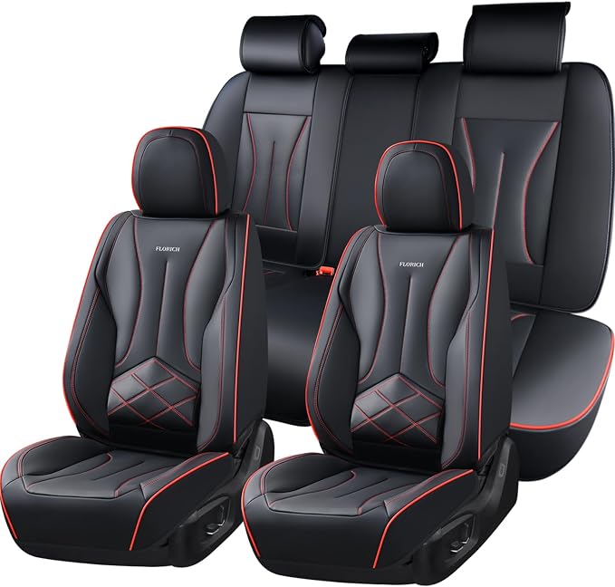 FLORICH Leather Car Seat Cover, Car Seat Covers Full Set, Waterproof Car Seat Protectors 5 Seats, Front and Rear Seat Covers for Cars, Automotive Seat Covers Protector Fit for Most Cars Trucks