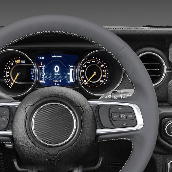 MEWANT Steering Wheel Cover for Jeep Gladiator (JT) 2020-2024 / Wrangler (JL) 2019-2024 / Wrangler Unlimited 2018-2023 Hand-Stitched Leather Car Steering Wrap for Jeep