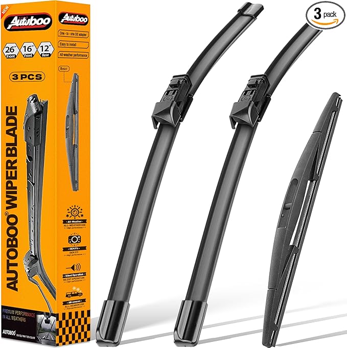 AUTOBOO 26"+16" Windshield Wipers with 12" Rear Wiper Blade Sets Replacement for Subaru Crosstrek Impreza 2018 2019 2020 2021 2022 2023-Original Factory Quality (Pack of 3)