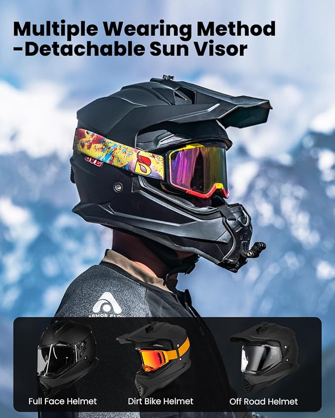 ILM Dual Sport Adventure Motorcycle Helmet with Pinlock Compatible Sun Visor Snowmobile ATV Dirt Bike Off Road Casco Model WS902 (Carbon Fiber, S)