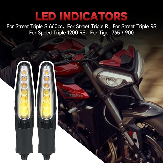 2PCS Motorcycle Flowing Turn Signal Lights LED Indicator for Street Triple S 660cc / Street Triple R RS/Speed Triple 1200 RS/Tiger 765 900 Front and Rear Universal Turn Signal Lamps