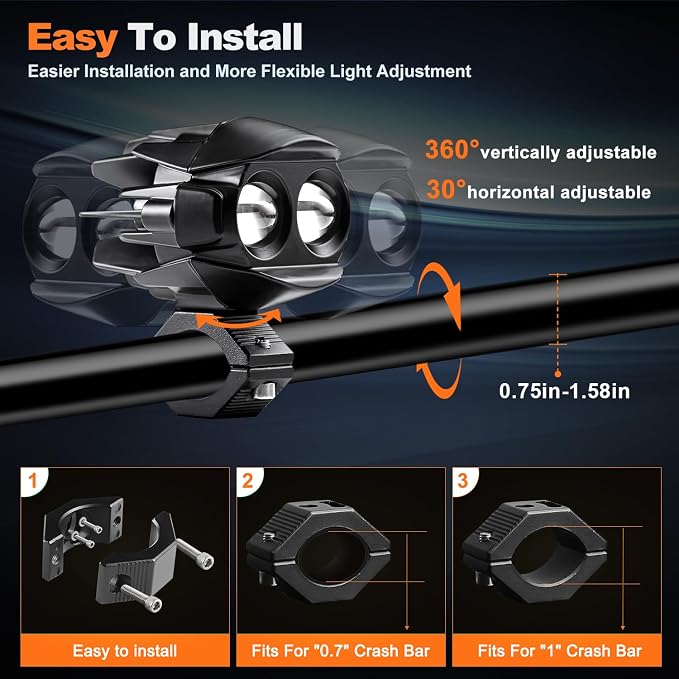 Motorcycle Auxiliary Lights,LEDMIRCY Motorcycle Fog Lights with Switch Wiring Harness Ip68 Waterproof Driving Spot Light with Mount Brackets Exploradoras LED para Moto for ATV Snowmobile Boat etc