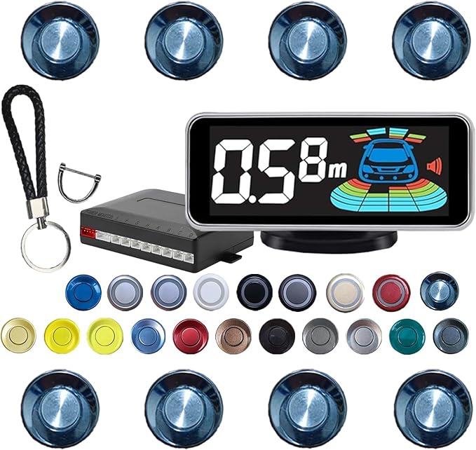 Backup Parktronic System Car Auto Vehicle Reverse with 8 Parking Sensors kit, LCD Display, Distance Detection (Meter/Foot Switchable), Buzzer Alarm and Voice Prompt Function（Chrome）