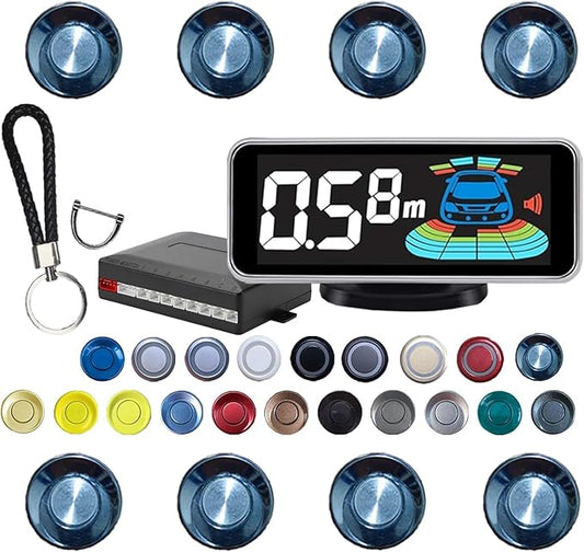Backup Parktronic System Car Auto Vehicle Reverse with 8 Parking Sensors kit, LCD Display, Distance Detection (Meter/Foot Switchable), Buzzer Alarm and Voice Prompt Function（Chrome）