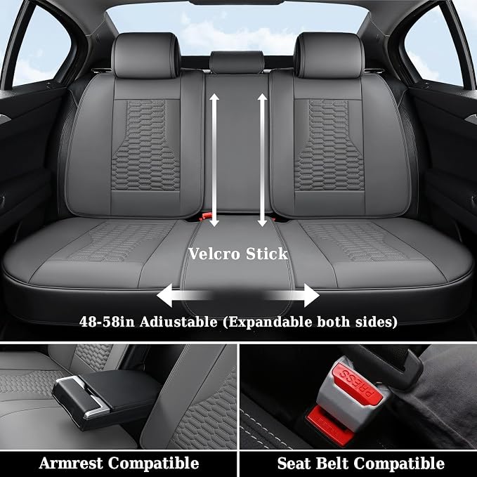 Coverado Seat Covers Full Set, Luxury Leather Car Seat Covers, Waterproof Automotive Car Seat Covers Universal Fit for Most Sedans, SUVs, Pick-up Trucks(Gray)