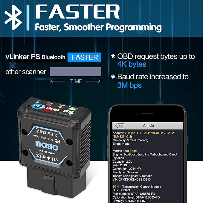 Vgate vLinker FS Bluetooth OBD2 Diagnostic Scan Tool, OBDII Car Code Reader for iOS, Android & Windows | OBDII Car Code Reader, iOS Compatible, Android Compatible, Windows Compatible