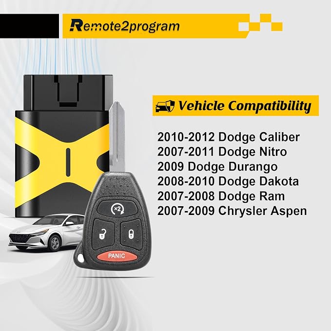 Car Key Fob DIY Programming Kit for No Working Key and Uncut Blade Car Key Replacement for 2006-2009 Dodge RAM 1500 2500 3500 4000 with FCC: KOBDT04A/OHT692714AA(4 Buttons)