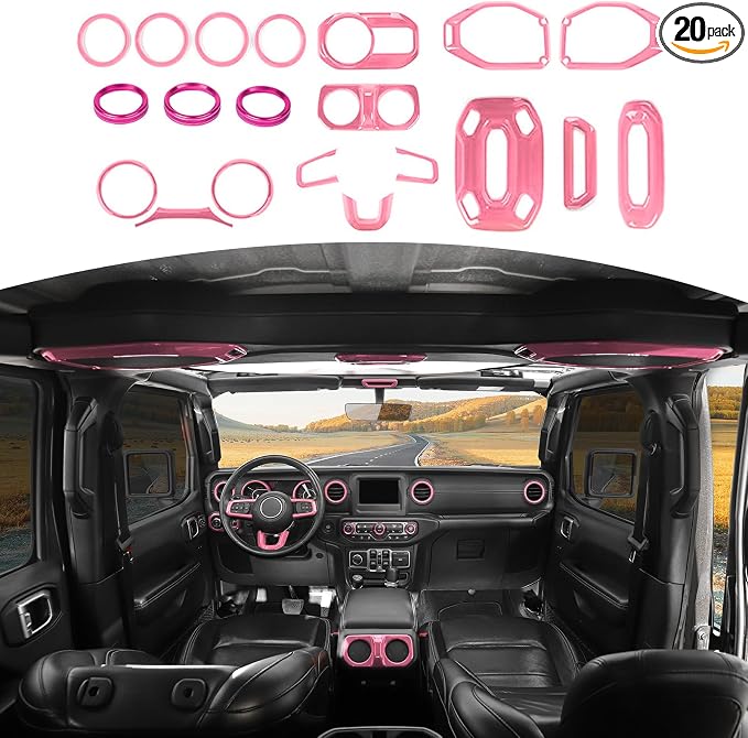 RT-TCZ for Wrangler JL Interior Trim Kit Pink, Dash Steering Wheel Trim Bezel for Jeep Wrangler JL JLU 2018-2023 Pink Interior Accessories 20pcs