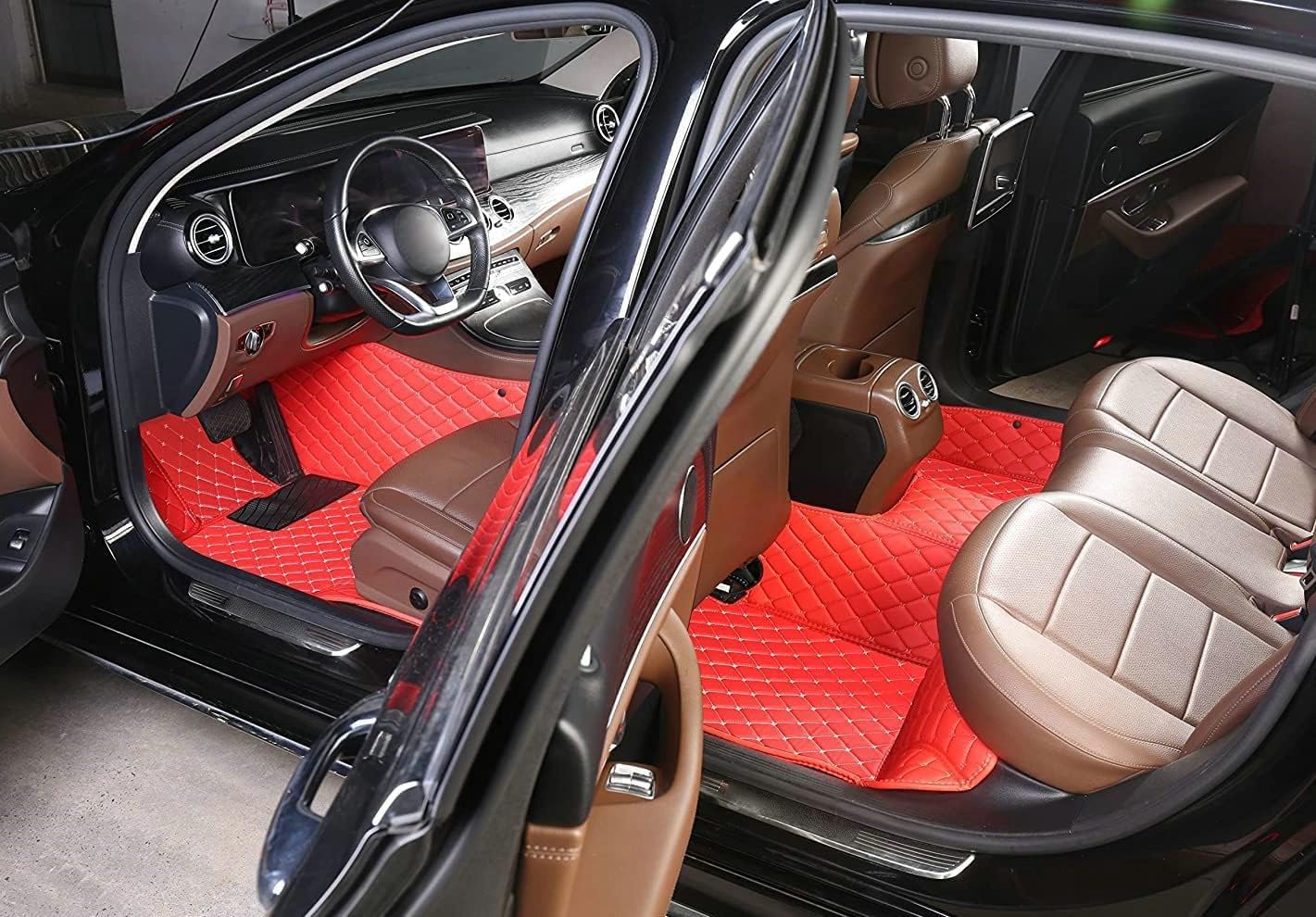 Custom Artificial Leather Waterproof All-Weather Car Floor Mats Fit for 99% Sedan SUV Sports Car Vehicle Car Mat (Black Beige)
