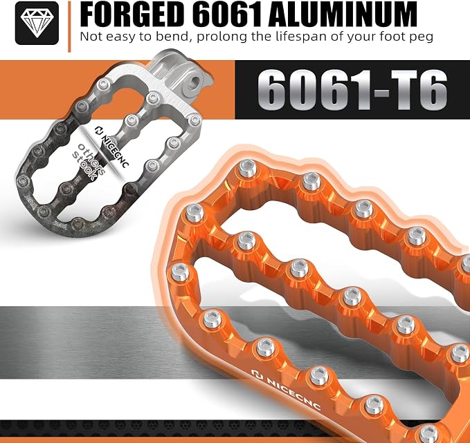 NICECNC Flat Foot Pegs Footpeg Compatible with 390 Adventure 2020 2021 2022 2023 2024, Foot Pedals, Anodization, CNC-machined, Orange