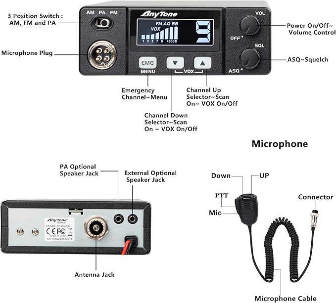 CB Radio 40 Channels AM/FM CB Radio Kit CB 27 MHz 40 Channel CB Radio Long Range CB Radio for Vehicle Truck Cars AT-505PRO CB Radio with Squeltch