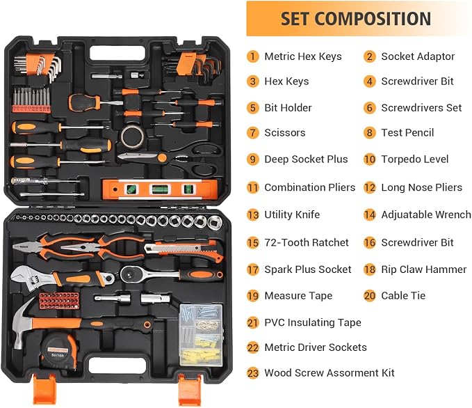 GarveeTech 247 Piece Tool Set, General Home/Auto Repair Tool Kit, Combination Package Mixed Tool Set Hand Tool Kit with Plastic Toolbox Storage Case