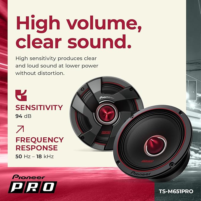 PIONEER P.R.O. Series TS-M651PRO 6.5” Speakers (Pair) – 300W Max, Perfect for high-SPL Builds and pro-Level car Audio