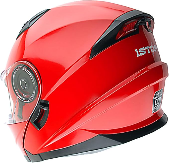 1Storm New Motorcycle Bike Modular Full Face Helmet Dual Visor Sun Shield with Rechargeable LED Tail Light: Glossy Red
