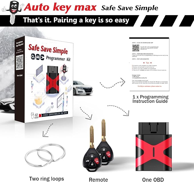 2 Programmable Keyfob Scanner Tool, Replacement Car Keys Fob and DIY Programmer Kit for Toyota Venza Corolla Avalon GQ4-29T ; (All Key Lost Programmer Kit