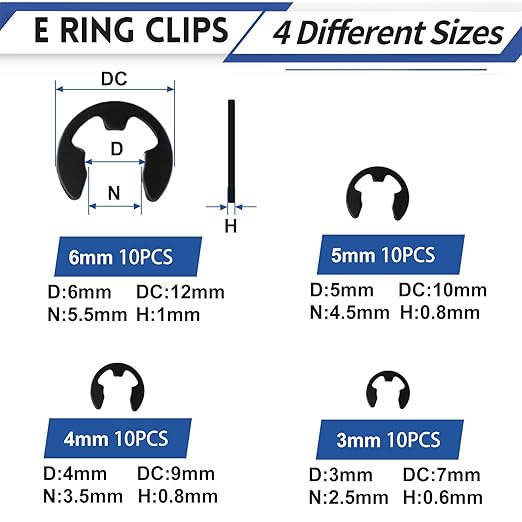 E Clip Tool, E Clips Removal and Installation Assortment Kit Tool Set, Exchangeable 4 Sizes (3/4/5/6mm) Clip Rings Kit & 40Pcs E Clips
