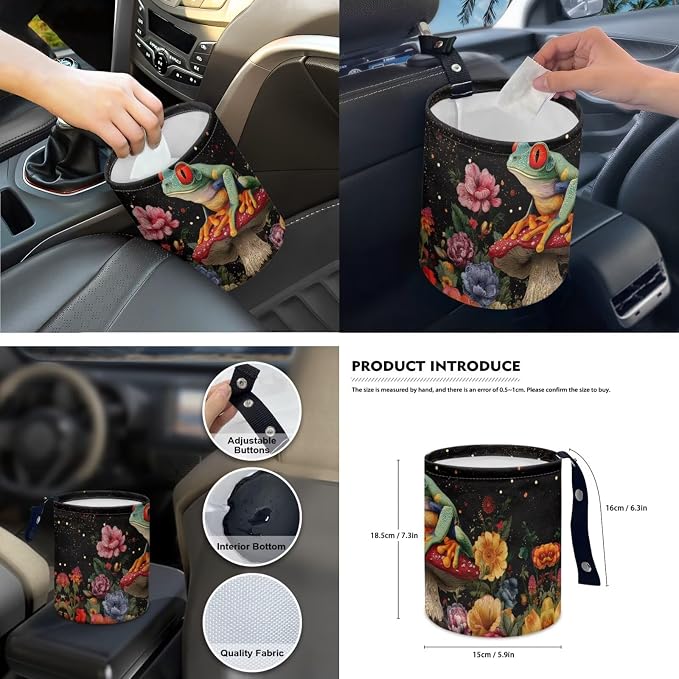 Moon Mushroom Frog 15Pcs Car Seat Cover Full Set Car Steering Wheel Cover Seat Belt Cover Trash Bin Front Rear View Mirror Car Cup Holder Keychain