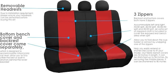 FH Group Neoprene Seat Covers Full Set – Universal Fit for Cars Trucks and SUVs (Red) FB083115 + F11306