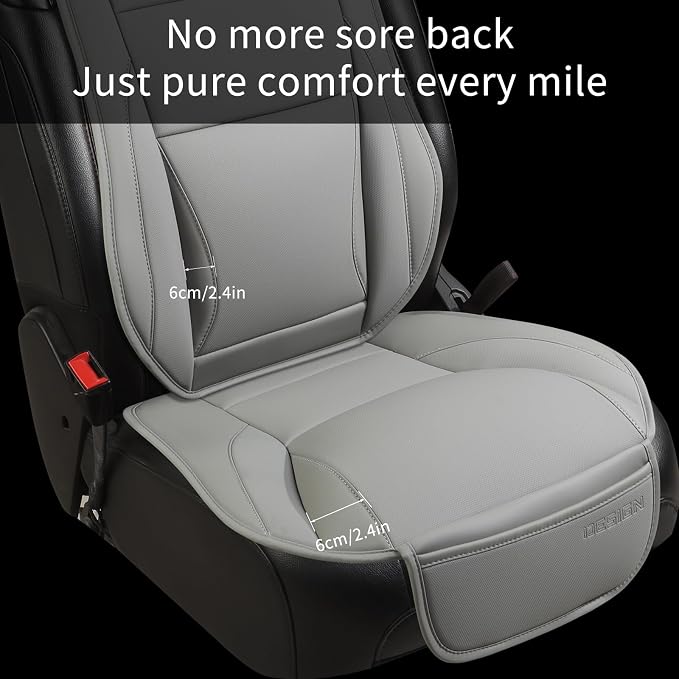 Car Seat Cover Protector for Front Seats – Waterproof, Breathable Faux Nappa Leather, Airbag Compatible, Dual Support for Waist & Legs, Universal Fit for Sedans, SUVs, Pickups (2pcs, Gray)