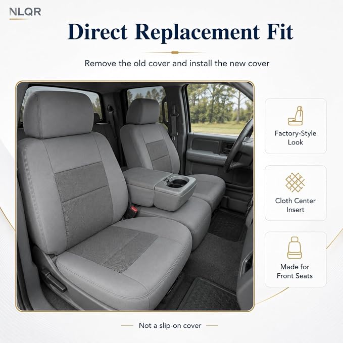 NLQR Gray Front Driver & Passenger Side Bottom & Top Lean Back Replacement Cloth Seat Covers Compatible with Ford F150 XLT F150 STX F150 FX4 2004 2005 2006 2007 2008