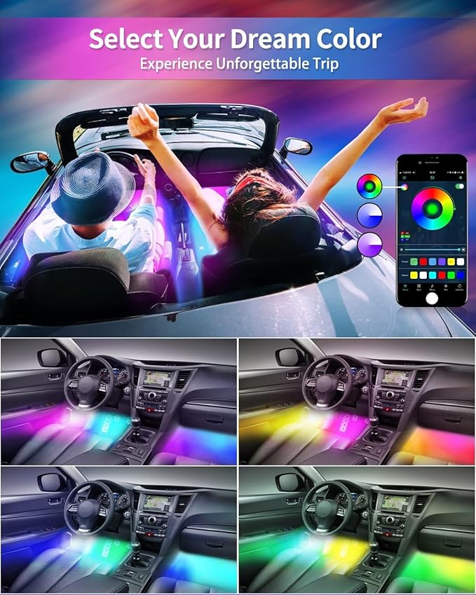 Car LED Lights Interior, Dream Color RGB-IC Interior Car Lights with App & Remote Control Music Sync Color Changing USB Under Dash LED Lights for Jeeps Trucks SUVs, DC 5V