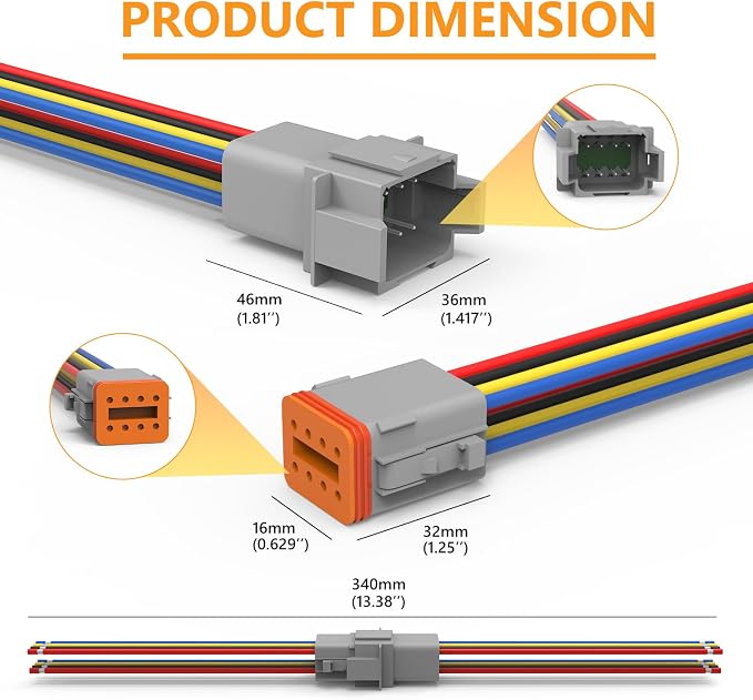 Newdeli Deutsch 8 Pin Connector Kit Waterproof Electrical Connector 16 AWG Male and Female Automotive Wire Connectors for Car Truck Boat, Dt Connector 2 Sets