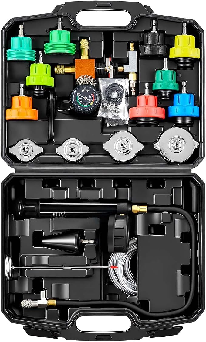 VEVOR Coolant Pressure Tester Kit, 28Pcs Radiator Vacuum Refill Kit with 4 Adapters, Universal Fit, Automotive Cooling System Pressure Tester Kit, with Pressure Pump & Aluminum Alloy Purge Filler