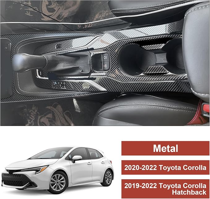 Carbon Fiber Center Console Gear Shift Panel Cover & Cup Holder Cover Compatible with Toyota Corolla 2020–2022 Sedan & 2019–2022 Hatchback
