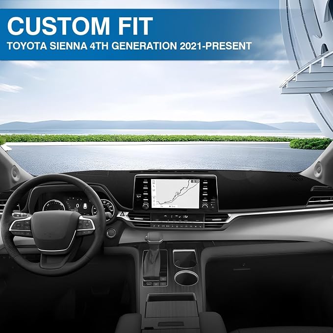 KUST Black Dash Cover for Toyota Sienna 2021-2024 2025 2026 (with HUD) (Not fit for 2026 Sienna Without HUD) Non-Slip Dashboard Cover Polyester Accessories for Sienna Custom Fit Dash Mat No Glare