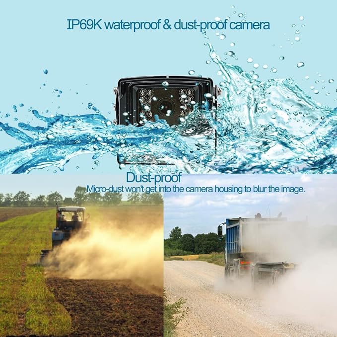 AHD 1080P 7" Wired Monitor Rear View Backup Night Vision Camera System, Waterproof IP 69K Camera for Agriculture Farm Tractor, Box Truck, Forklift, Heavy Equipment, Excavator, Skid Steer