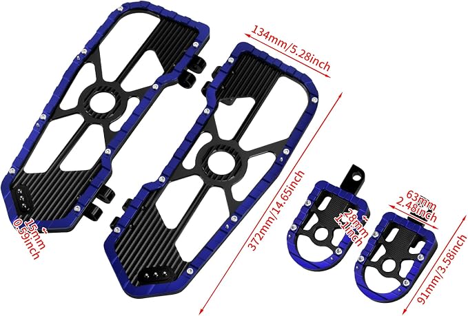 Motorcycle Floorboards Driver Passenger Footboards Wide Foot Pegs Board Pedal Compatible with Touring Electra Road Street Glide Softail Road King Blue Edge