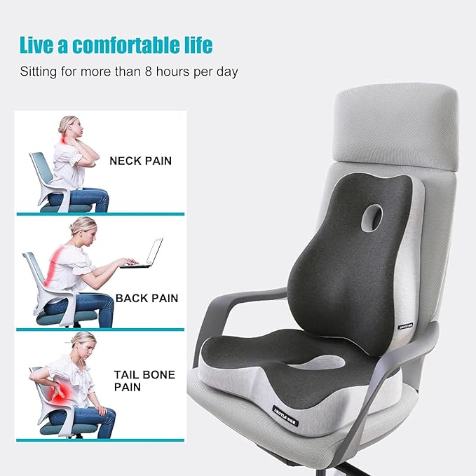 Seat Cushion & Lumbar Support Pillow Set for Office Chair,and Tailbone Discomfort with Lumbar Support Pillow and Seat Cushion - Perfect for Home, and Gaming Chairs Chair Cushion(Light Gray)