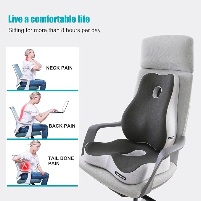 Seat Cushion & Lumbar Support Pillow Set for Office Chair, and Tailbone Discomfort with Lumbar Support Pillow and Seat Cushion - Perfect for Home,and Gaming Chairs Chair Cushion(Dark Grey)