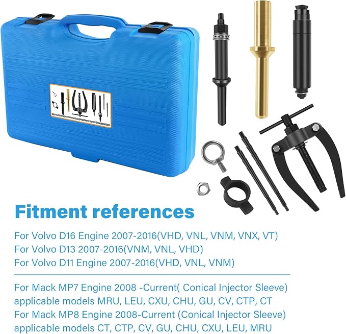Injector Sleeve Nozzle Cup Tube Remover and Installer Tool Kit Compatible with Volvo Truck D11 D13 D16 Mack MP7 MP8 MP10 Engines Alternative to OEM 9986174 88800387 88800196