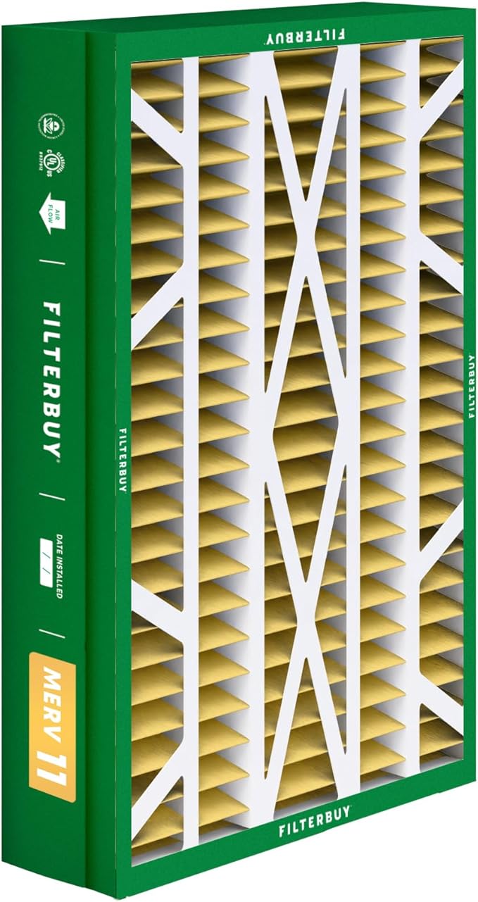 Filterbuy 14.5x27x5 Air Filter MERV 11 Superior Pet & Allergy Defense (1-Pack), Pleated HVAC AC Furnace Filters for Trane, American Standard, Honeywell, and More (Actual Size: 14.06 x 26.13 x 4.97)