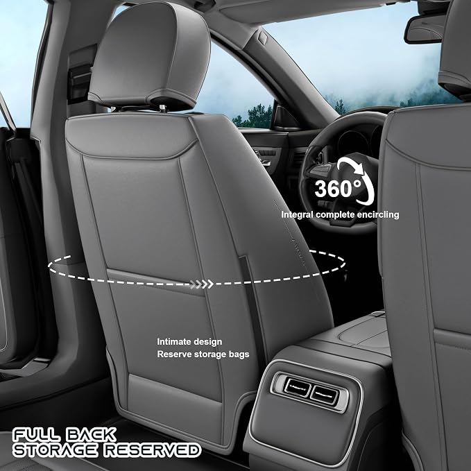 5 Pieces ZC Front and Rear Car Seat Covers, Waterproof Nappa Leather Full Set Car Seat Protectors, Universal Auto Interior Fit for Sedans SUV Pick-up Truck, Grey