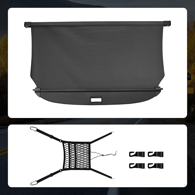 T TGBROS Cargo Cover for Hyundai Santa Fe 2024-2025 2026, Carbon Fiber Retractable Trunk Cover with Car Mesh Organizer Net Bag, Car Privacy Shield for Santa Fe Accessories