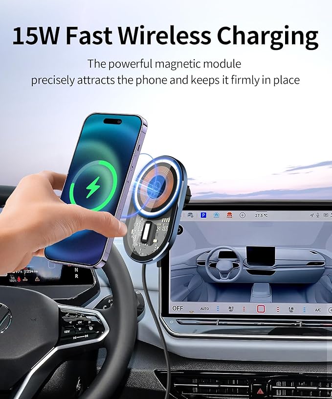 Wireless Charging Car Phone Holder for Volkswagen ID.4 2024-2026 / ID.Buzz 2025-2026, 12.9" Screen Fixed Clip, 360° Rotation Car Phone Mount Compatible with MagSafe
