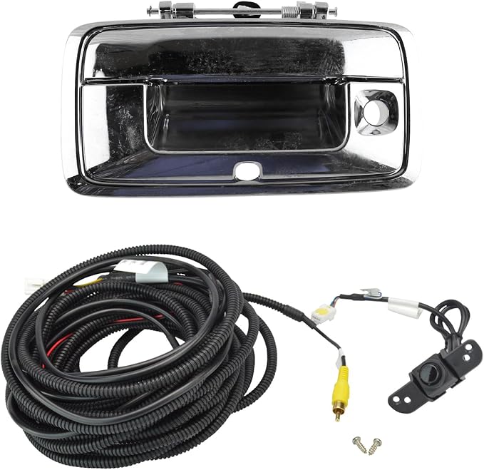 TRQ Rear View Camera Add On Kit w/Wiring Harness & Tailgate Handle Compatible with GM Pickup