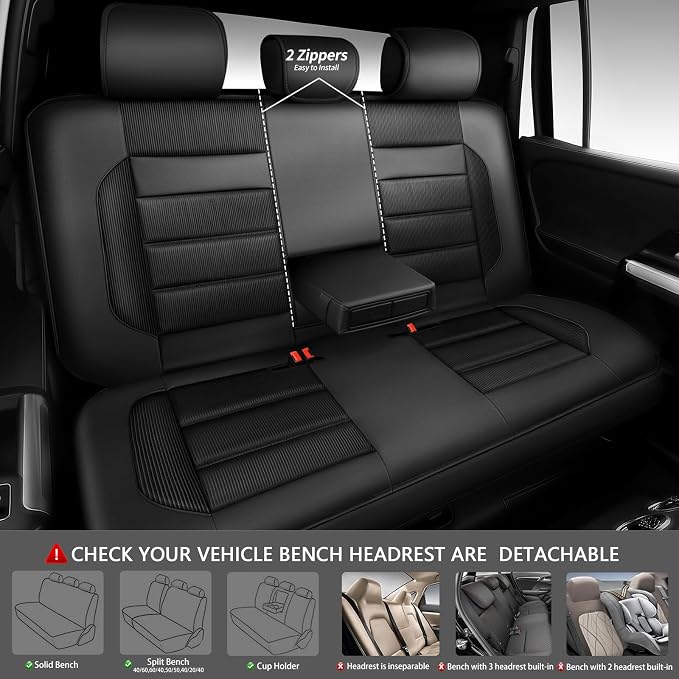 CAR PASS Memory Foam Car Seat Covers, Bench Seat Covers with 3D Thick Memory Foam, Luxury Breathable Airy Cool Rear Seat Covers, Automotive Comfort for Most Cars, Van,Trucks, SUVs(Rear,Black)