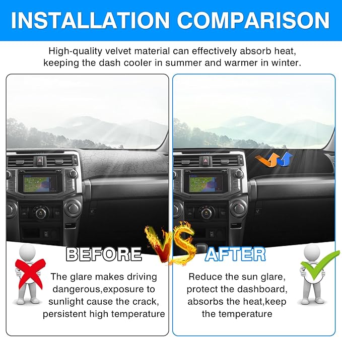 Autorder Dashboard Cover Mat for 2010-2021 2022 2023 2024 Toyota 4Runner Accessories Dash Cover Upgrade Velvet Dash Mat Sunshade Glare UV Rays Protector
