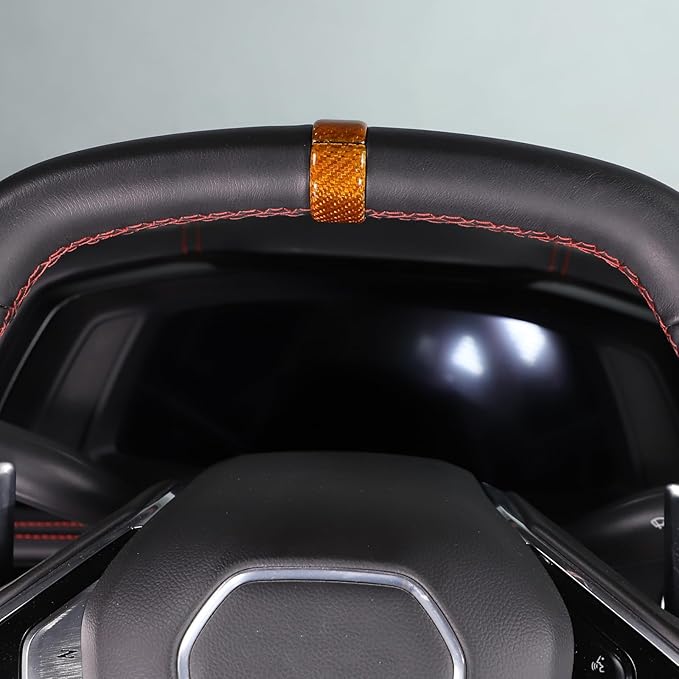 Daeiclru Real Carbon Fiber Steering Wheel Circle Cover Sticker Compatible with Chevrolet Corvette C8 Stingray 2020-2025, Steering Wheel Top Center Guide Decorative Accessories (Yellow)