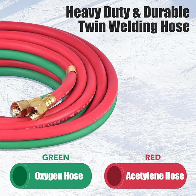 Oxygen Acetylene Hose Twin Welding Hose 1/4" × 50FT - 300 PSI Red & Green Torch Hose with 9/16"-18 B Fittings Grade R for Gas Welding Cutting & Brazing